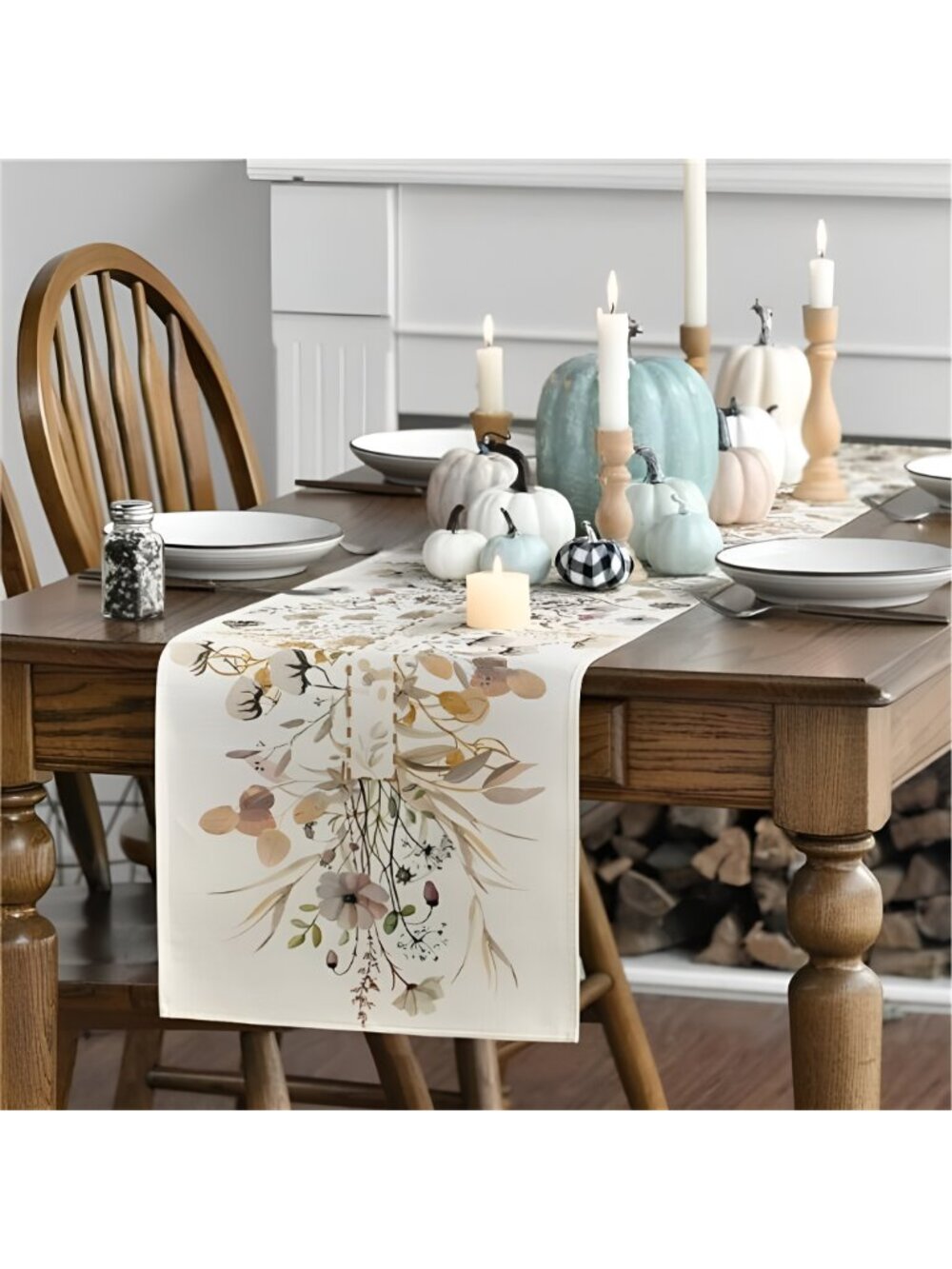 Wildflower Leaves Floral Fall Table Runner, Autumn Thanksgiving 13x72 Inch - Picture 3 of 7